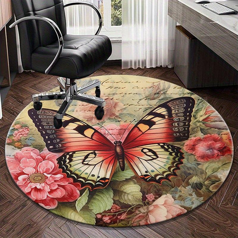 Schmetterlingsgarten Fantasy runder Teppich Stuhlpolster Runder Eingangsteppich, Weiche runde Teppiche für Wohnzimmer, Schlafzimmer, Kreis Teppich Dekor Geschenke
