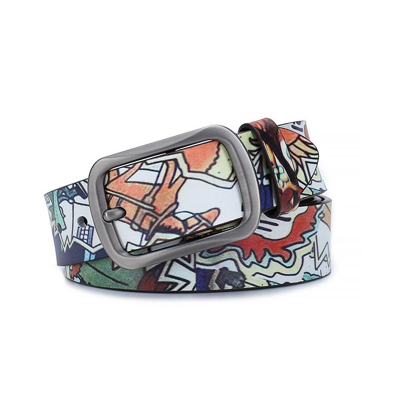 Trendy Printed Graffiti Leather Belts for Foreign Trends, Fashionable and Personalized Belts for Men and Women