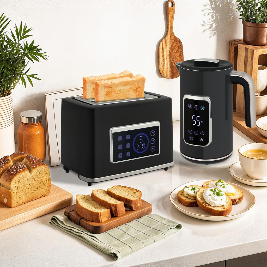 Touch Screen Kettle and Toaster Set - Black