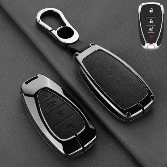 Leather Zinc Alloy Car Key Fob Case Cover For Chevy Malibu Camaro Cruze Traverse