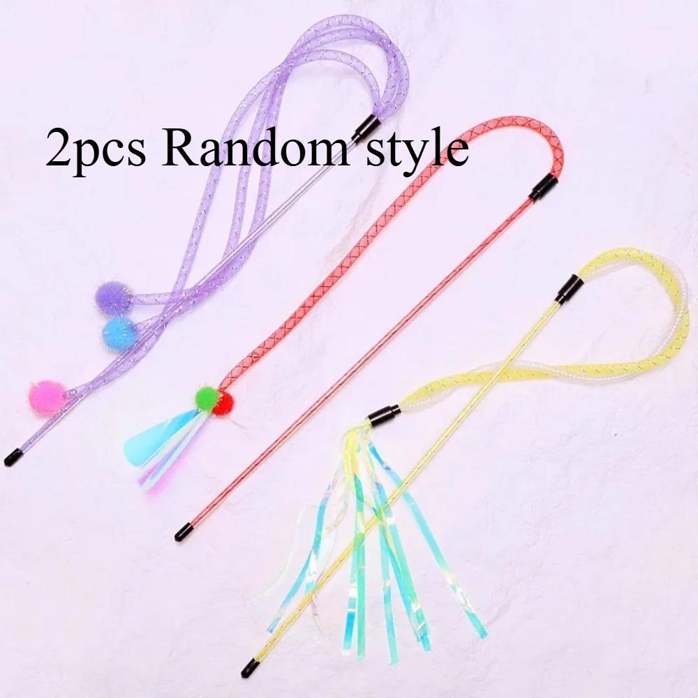 2pcs/3pcs Cat Toys Tassel Cats Teaser Stick Interactive Cat Toy with Bell Colorful Ball Cats Toy Elastic Mesh Kitten Toys