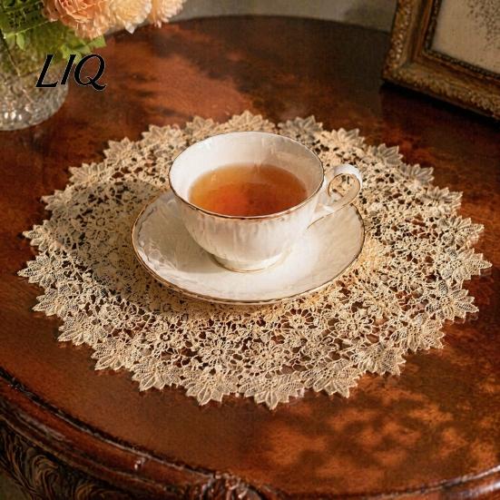 Dessus de table en tissu lavable pour la maison, Sets de table ronds en dentelle florale, Sous-verres brodés, Sets de table, Sets isolants thermiques, Décoration Rétro, Théière, Vase, Salle à manger