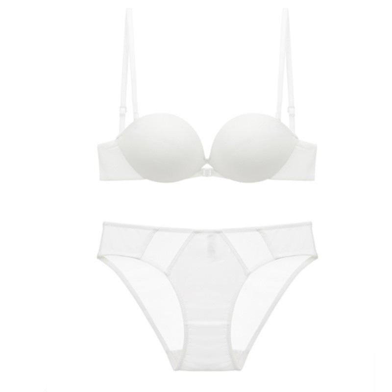 

French smooth-faced seamless underwear front buckle halter cross beautiful back bra small chest big gathering bra bra 70A thick cup білий