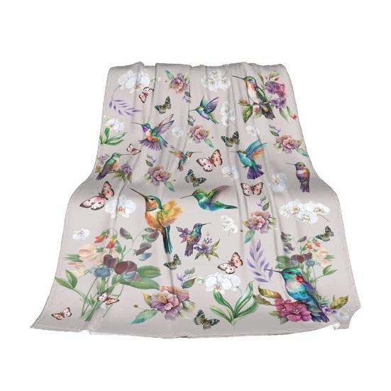 Flower And Bird Blanket Soft Flannel Hummingbird Throw Blanket Washable Cozy Floral Blanket for Adults Kids Couch Bed