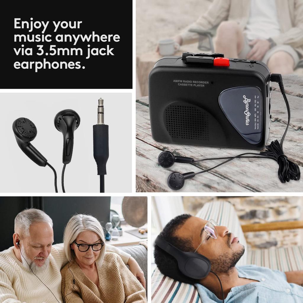 ByronStatics Portable Cassette Tape External Manual VAS 2 AA USB Powered Headphones Player, Recorder, FM/AM Radio, Walkman, Player, Built-in