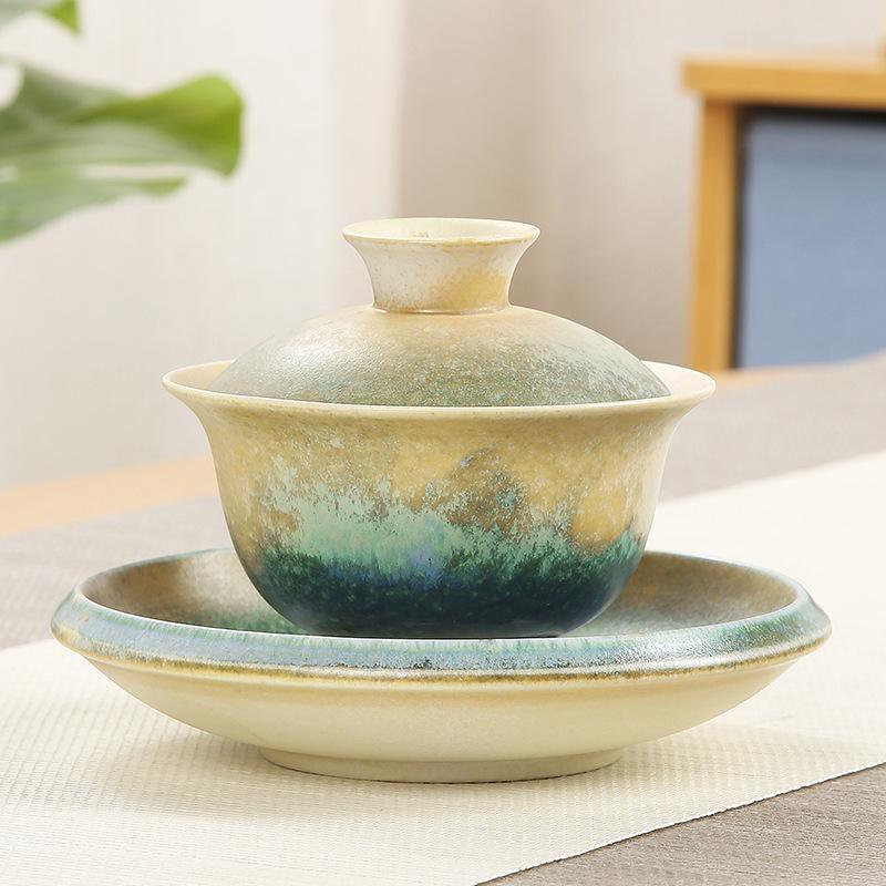 Japanese Ceramic Teacup Sancai Covered Bowl Stoneware Gaiwan Household Chinese Kung Fu Tea Set Tea Tureen Teaware Muster Cups