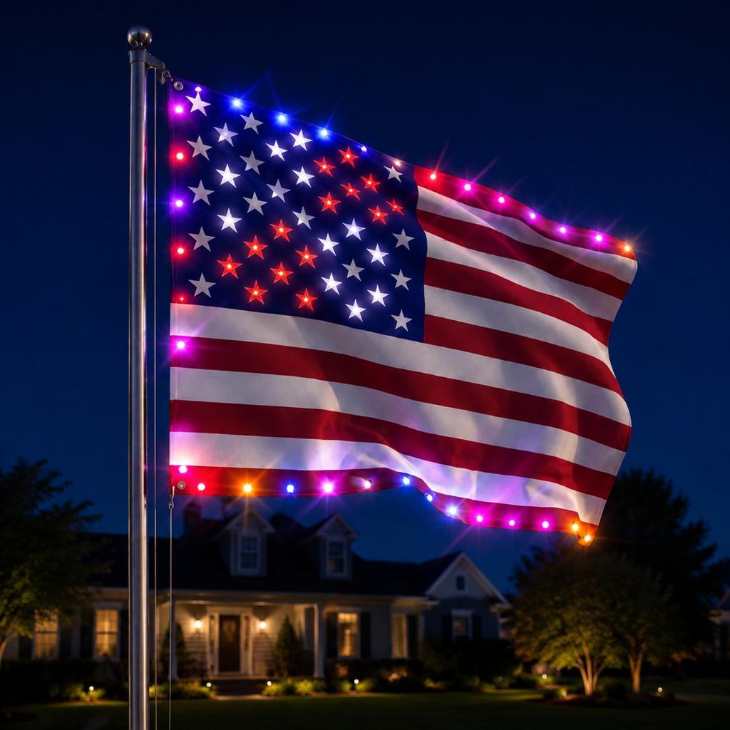 Patriotische LED-beleuchtete Flagge für den Innen- und Außenbereich Strapazierfähiges Gewebe mit integrierten LED-Lichtern zur Dekoration und Feier