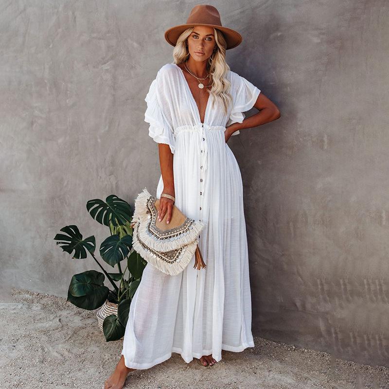 2021 Bamboo Button Waist Long Skirt & Cardigan Set - Women’s Beach Coverup & Sun Protection