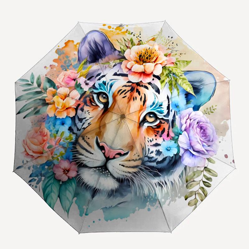 

1pc Tiger Floral Prin Automatic Open/close, All-Season Portable Folding Umbrella for Friends, Travel, Everyday yy250812132