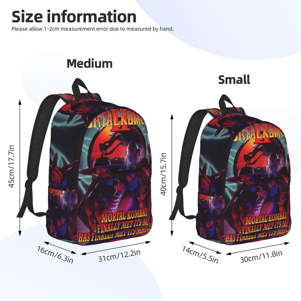 Mortal Kombat II Moive 2026 Teenage Backpack with Pocket High School Work Daypack for Men Women Laptop Canvas Bags