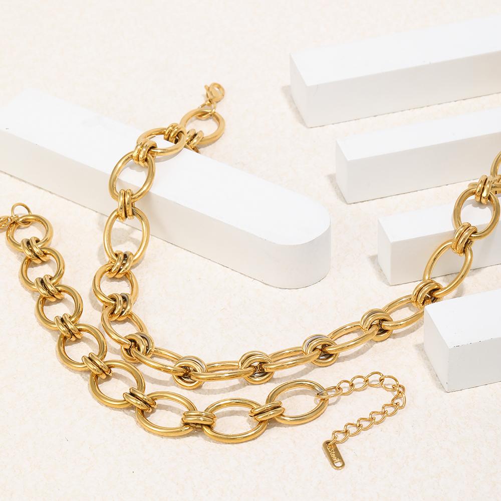 MamacitaSlay 316L Stainless Steel Geometric Bracelet Necklace 18K Gold Plated Waterproof Jewelry Set Women's Unique Accessories