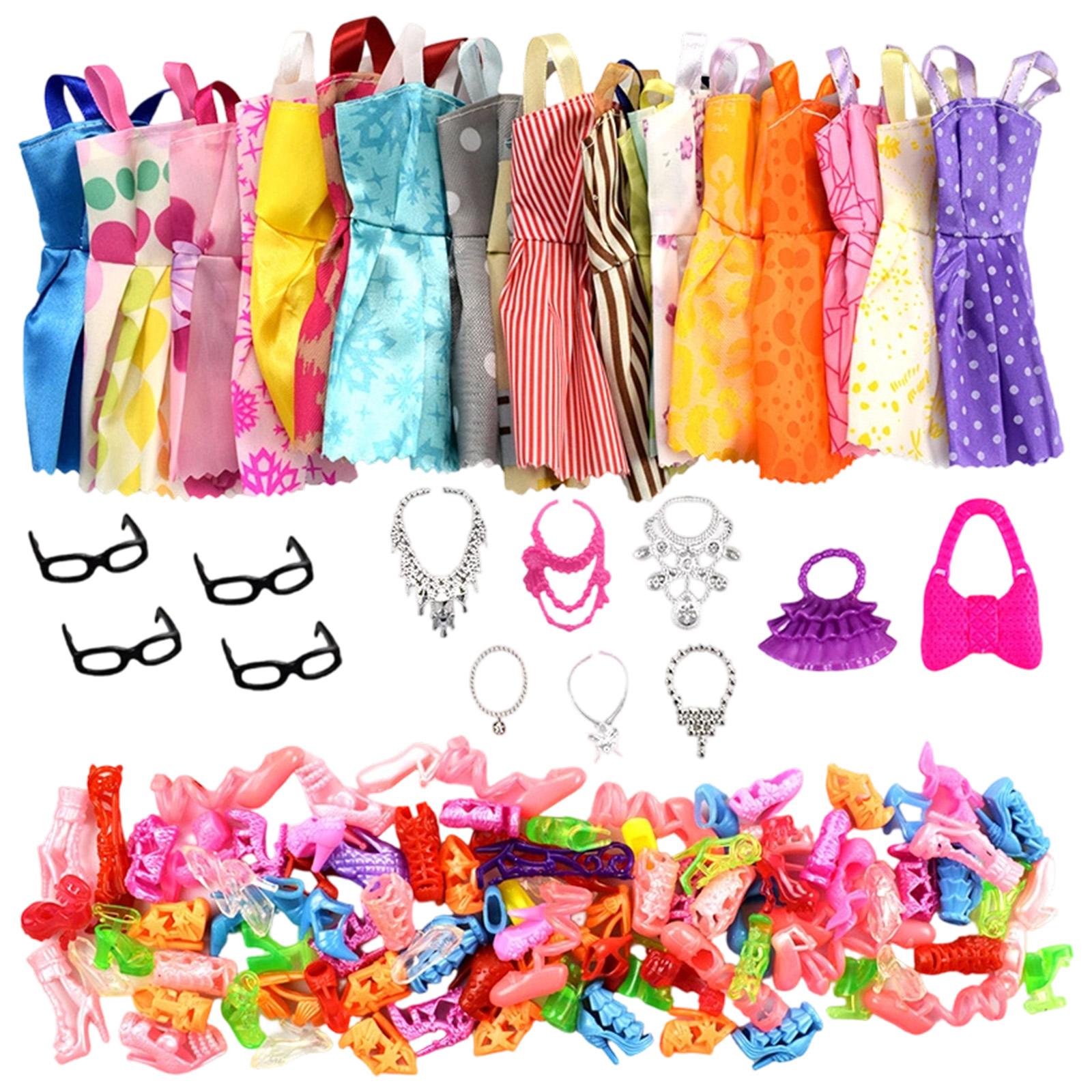 

Набор аксессуаров для куклы из 32 предметов: 10 Кукольных платьев + 4 пары очков + 6 ожерелий + 2 сумочки + 10 пар обуви One Size