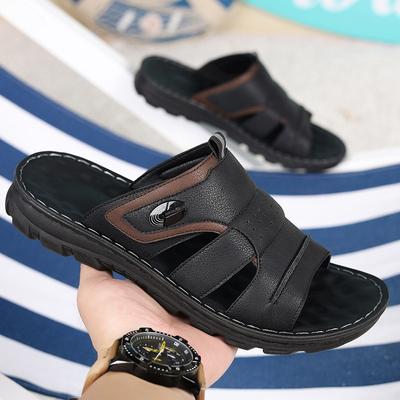 Large Size Men Slippers High Quality Cowhide Leather Slippers Summer Casual Beach Slippers Outdoor Non-slip Flat Sandals for Men