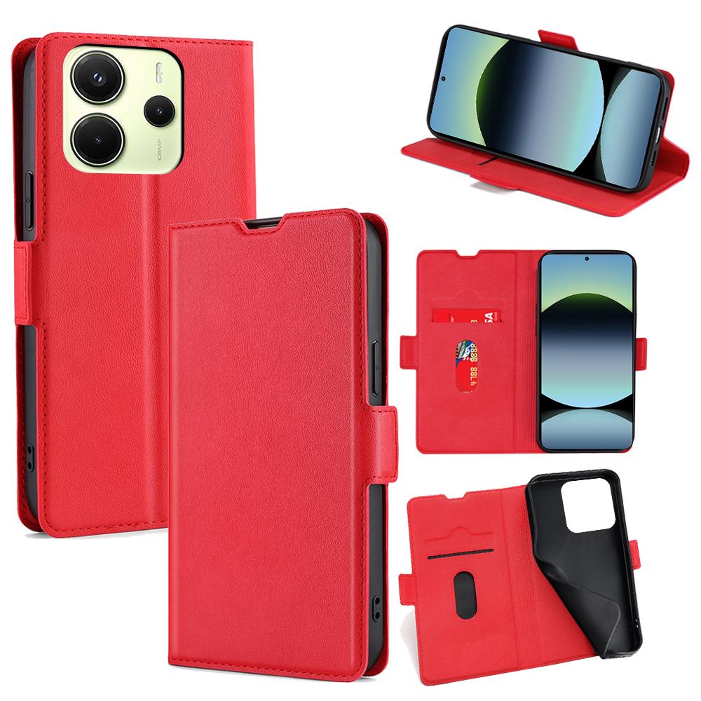 

For Xiaomi Redmi Note 14 4G (163.25mm) Case Card Holder PU Leather Phone Cover Red
