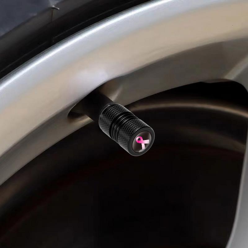 Air Caps For Car Tires 4PCS Aluminum Alloy Pink Ribbon Auto Wheel Air Valve Cap Tire Valve Cover For Cars Trucks Motorcycles