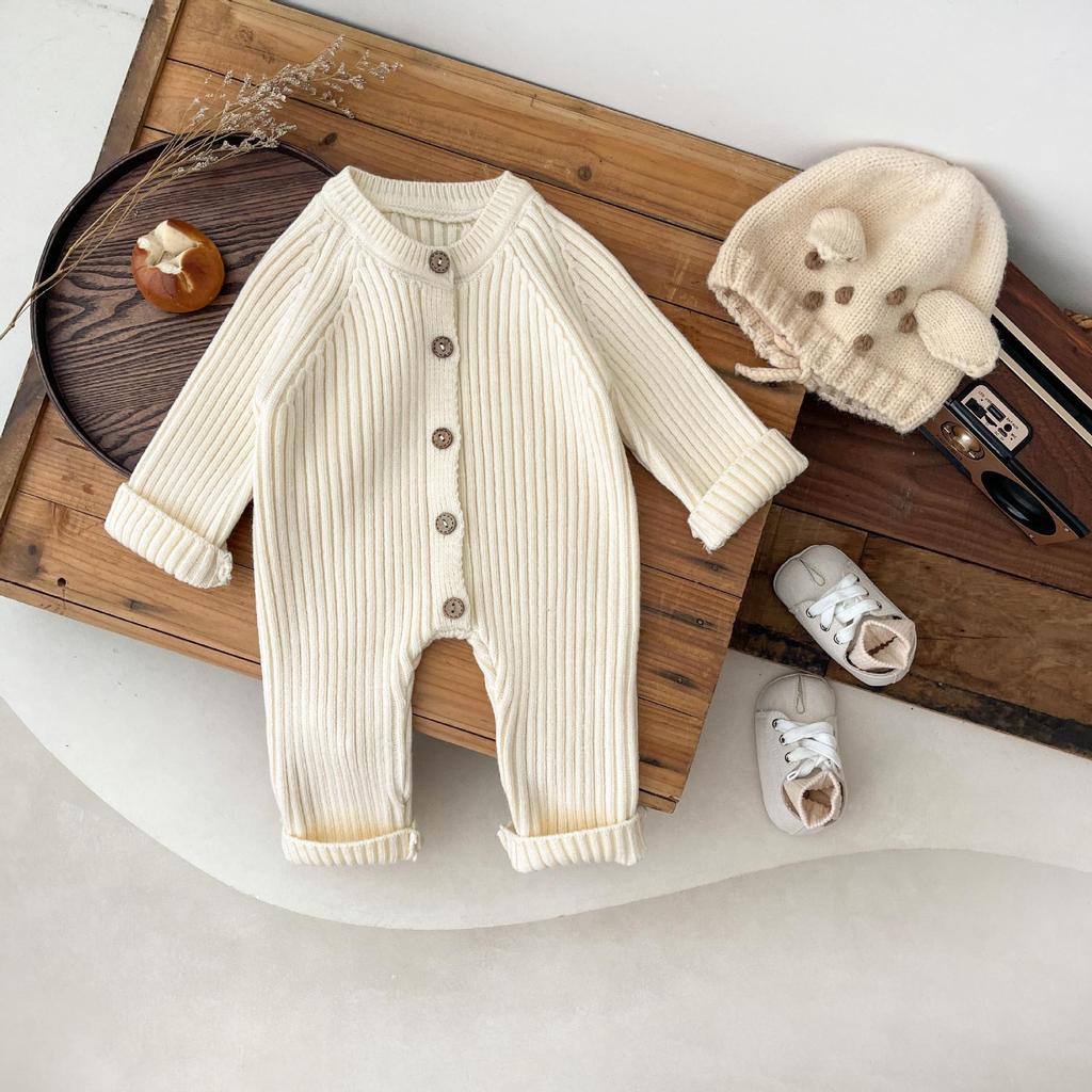 Koreanischer Baby einfarbiger Strick-Jumpsuit - Herbst/Winter Strampler für Jungen und Mädchen