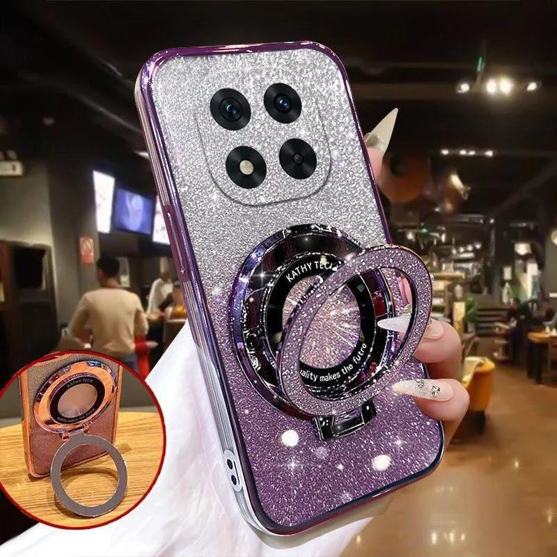 Luxury Plating For Redmi Note 14 Pro Plus 5G Magnetic Stand Holder Glitter Diamond Case For Redmi Note 14 4G/5G Silicone Cover
