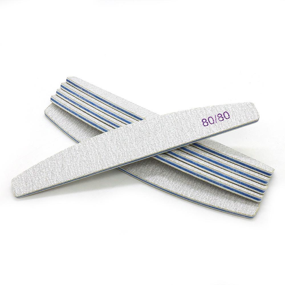Gray-White Sand Half-Moon Nail File, Wear-Resistant, Washable, Non-Shedding, Double-Sided Grinding Strip with Teeth.