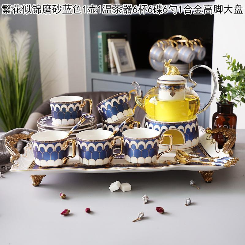 Household Flower Teapot Set, Glass Boiled Fruit Teapot, Ceramic Afternoon Tea Flower Fruit Teacup Tea Set, Candle Heating