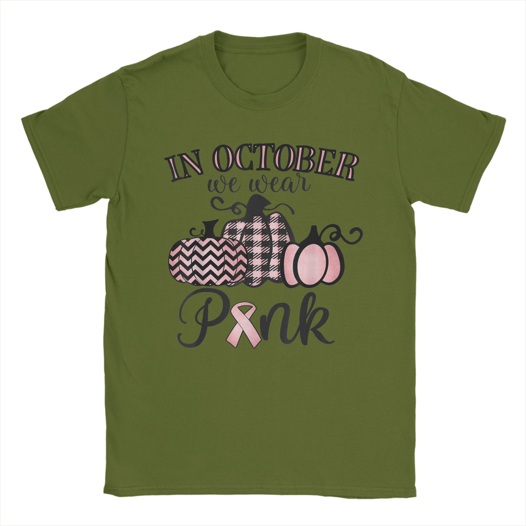 

Men s In October We Wear Pink Thanksgiving Breast Cancer Awareness T Shirts Cotton Tees Summer Y2K Short Sleeve Large Size 4XL