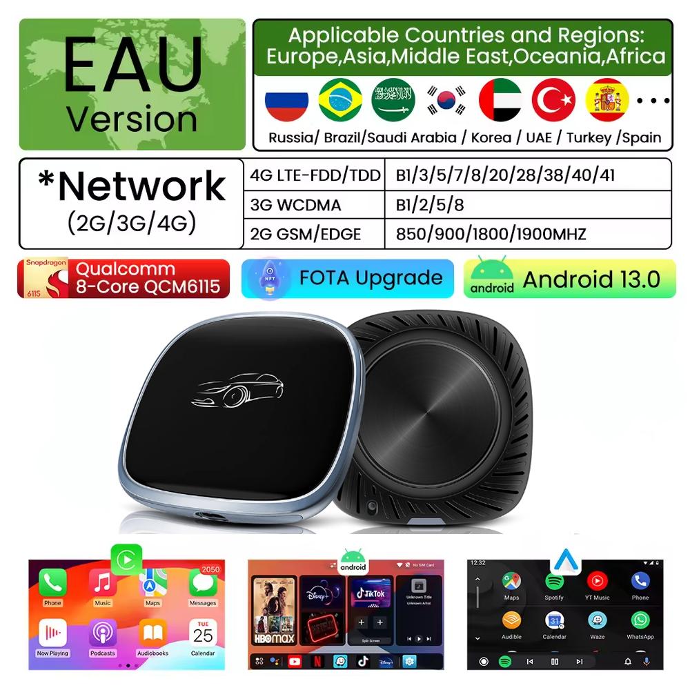 

CarPlay Ai Box Android 13 QCM6115 8-Cores Wireless CarPlay Android Auto AI Adapter Magic Box 4G LTE GPS BT5.3