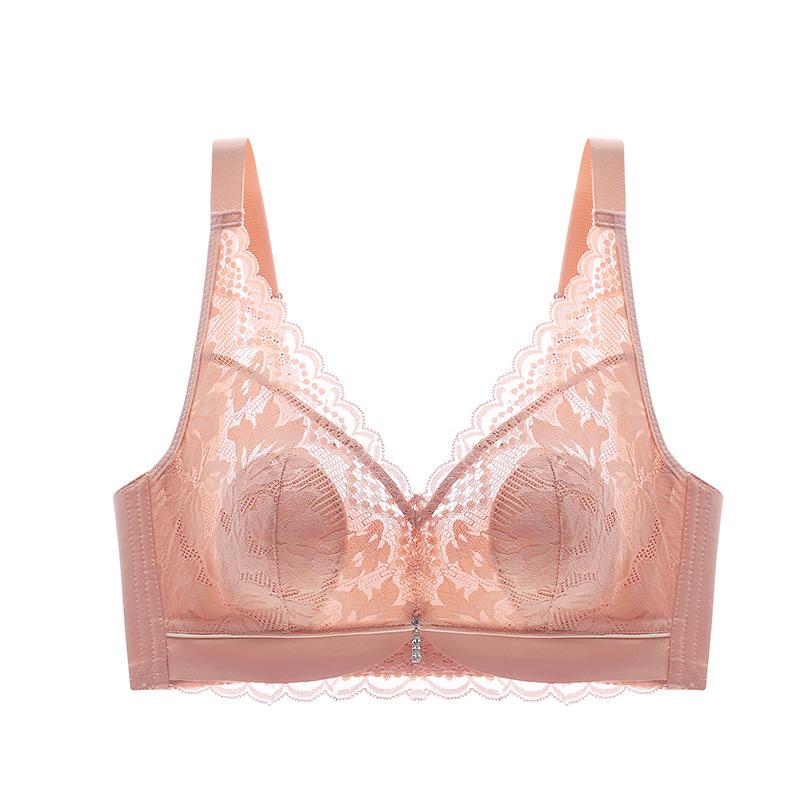 Crystal Lace Bunny Ears Wireless Bra - Breathable, Thin, Side Support for Smaller Looking Bust