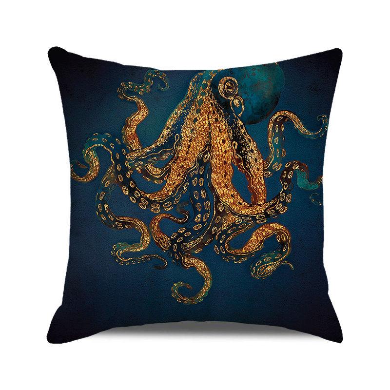 Watercolor Illustration of Octopus Squid Digital Printing Short Plush Pillow Covers for Car Sofa Office Cushion Cover Home Goods