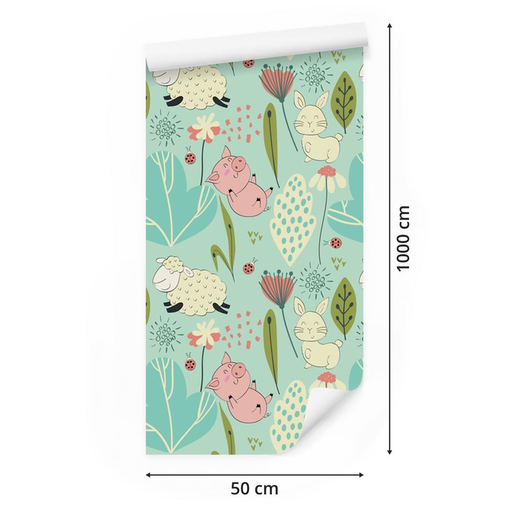 Funny sheep and bunnies wallpaper for living room and bedroom 50x1000