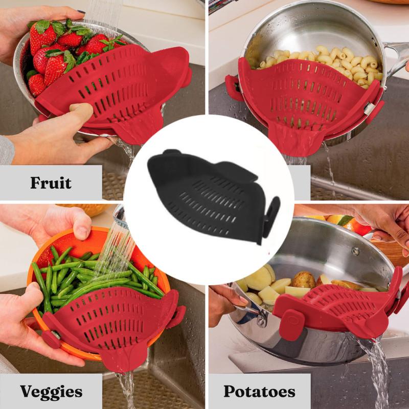 On Strainer Clip Pan Silicone Pot Drainer Fruit Colander Food Kitchen Filter