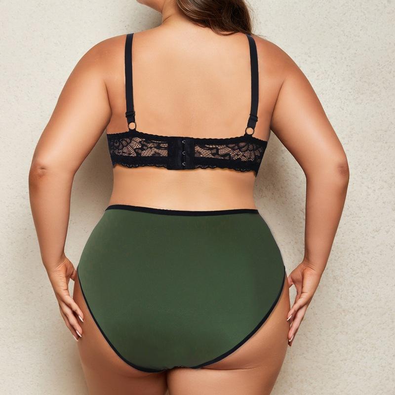 Evropské a americké dámské plus-size soupravy podprsenky a kalhotek s kosticemi, spodní prádlo s plným košíčkem, průsvitné krajkové kalhotky