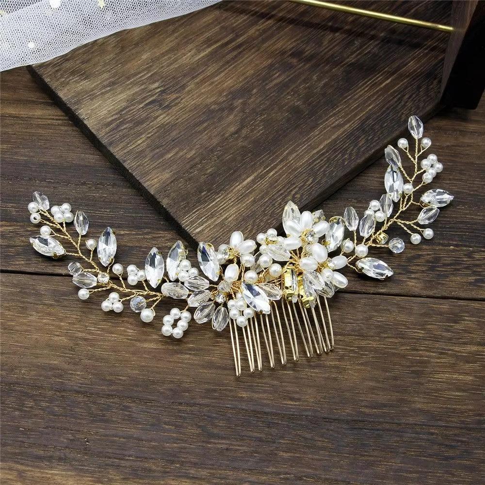 Luxury Pearl Hair Combs Sparkling Toothed Insert Comb Rhinestone Hairpin  Wedding Ceremony