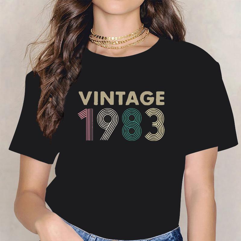 Vintage 1983 Print TShirt Women Summer Casual Short Sleeve Crew Neck Tops Harajuku Streetwear Fashion Womens Breathable Tshirt S