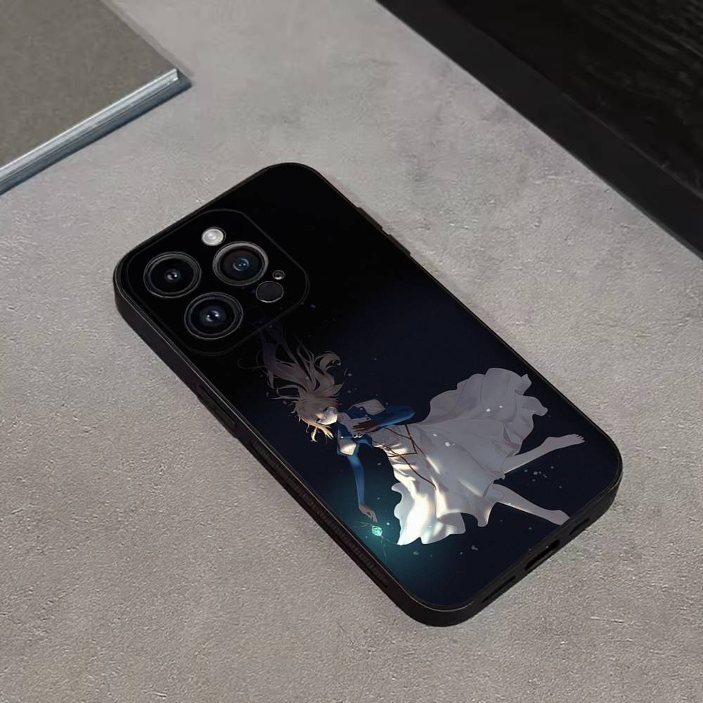 V-Violet Evergarden Anime Phone Case For iPhone 17,16,15,14,13,12,11 Plus,Pro Max,XS,X,XR,SE,Mini,8,7,Soft Silicone Black Cover