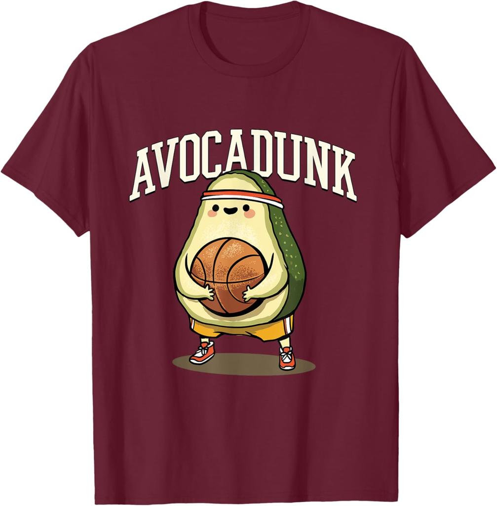 Avocadunk Avocado Basketball Pun Graphic Tee Funny Food Lover Gift Casual T-Shirt