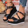 Plus Size Shoes for Women 35-42 Summer Fashion Peep Toe Black White Platform Wedge Non-slip Comfortable Sandals 2026