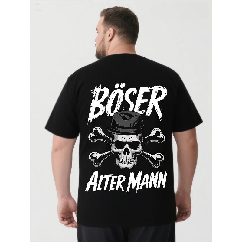 Herren Big & Tall Kurzarm-T-Shirt Street Style Vintage Print T-Shirts Geeignet für Männer Lockerer Schnitt Rundhals Freizeit-Oberteil