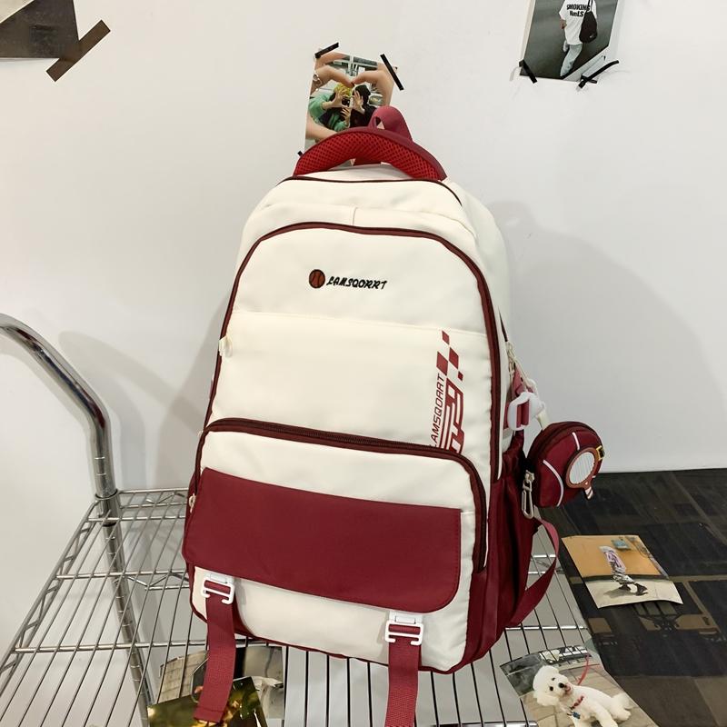 Junior High School Student Schoolbag Men's Large Capacity Backpack Color Block Backpack with Coin Purse