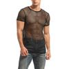 European Men's Fishnet Round Neck Short Sleeve Casual Loose Plus Size Top