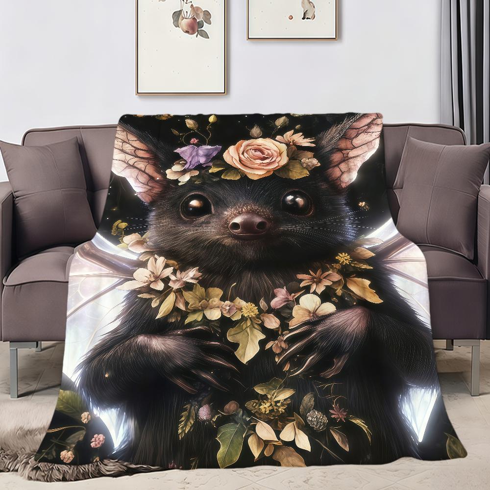 vintage dark-themed bats and flower Flannel soft warm plush blanket sofa living room pet hogar bedroom gift home Car portable