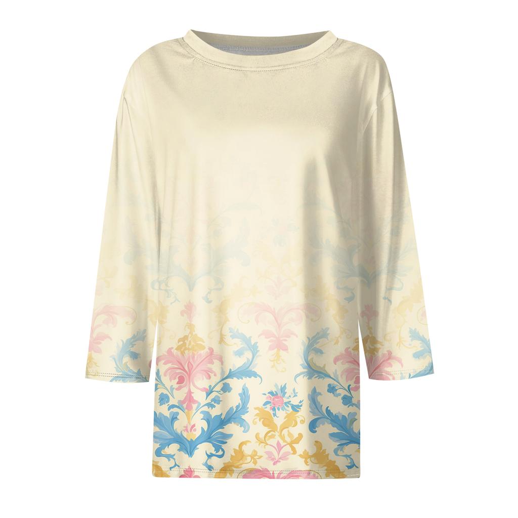 Women's Fashion Casual 3/4 Sleeve T,Shirt Printed Round Neck Pullover Top