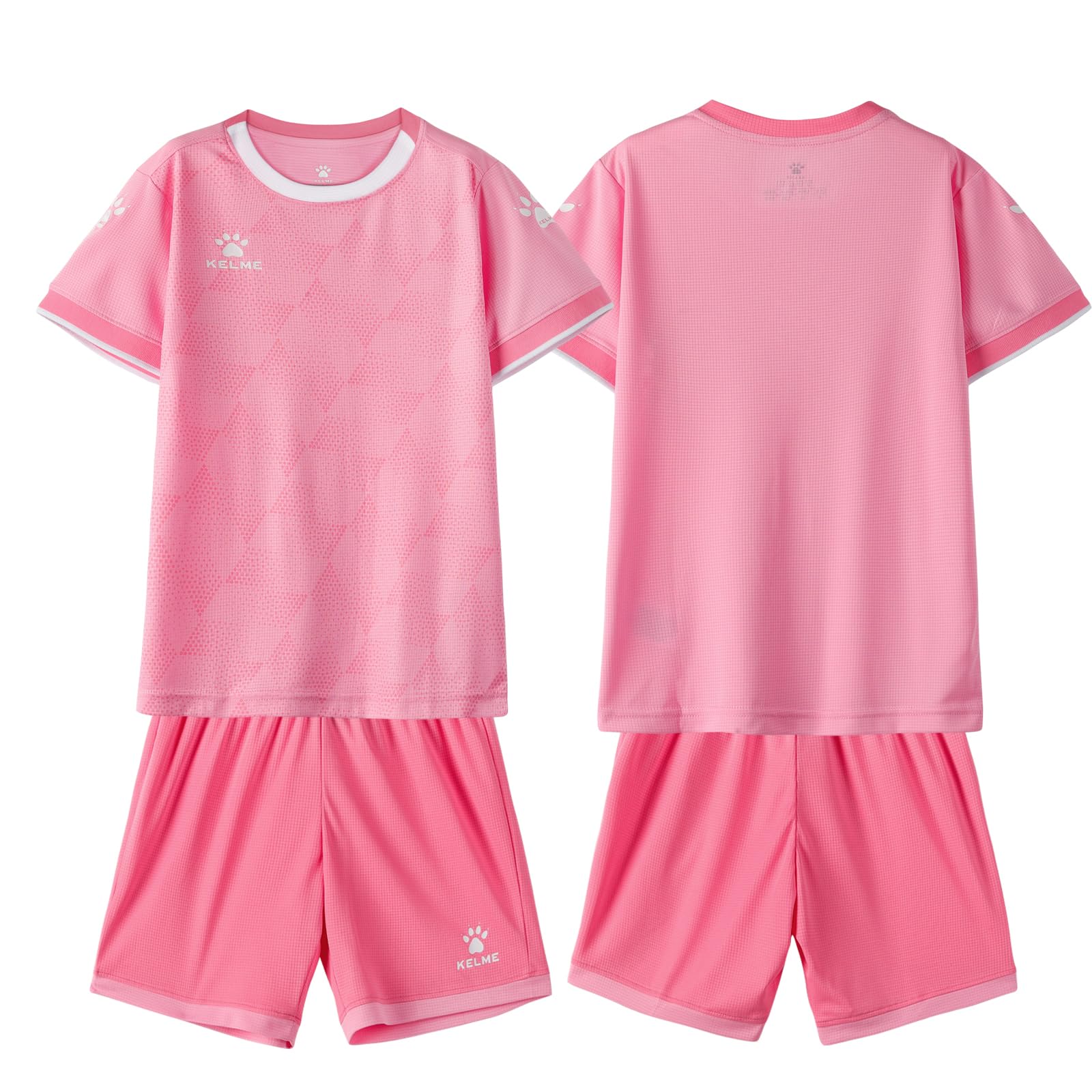 

Kelme Junior Soccer Training Wear, Quick-Drying, Breathable, Short Sleeve and Shorts Set (Pink, Size 160cm)