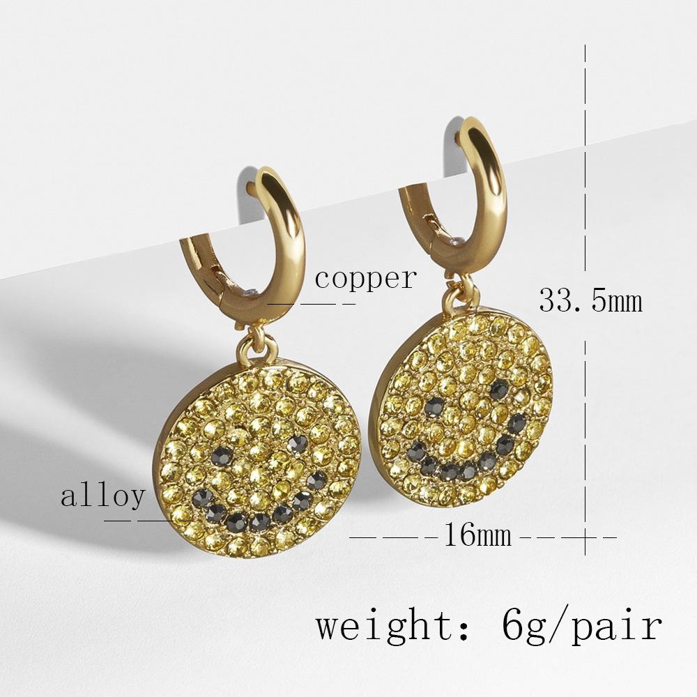 

European Style Trendy Exaggerated Gold Plated Round Smiley Earrings Face