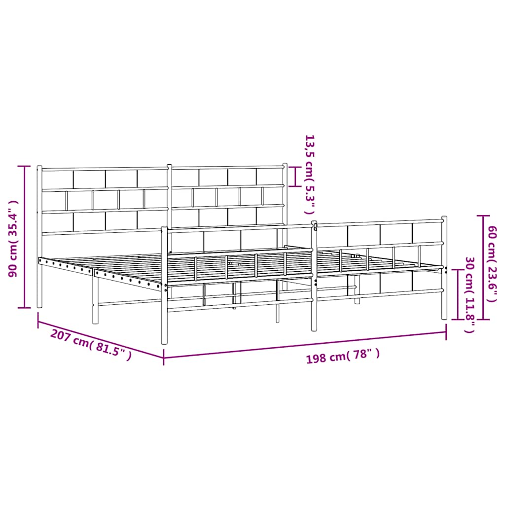 Metal Bed Frame with Headboard and Footboard White 193 x 203 cm