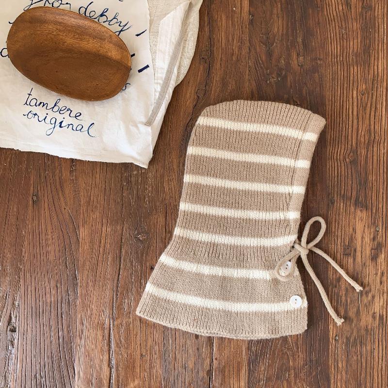 Baby Striped Balaclava Hat Warm Knitted Beanie Cap Kids One Piece Pullover Hats Children Winter Ear Protection Hooded Beanies