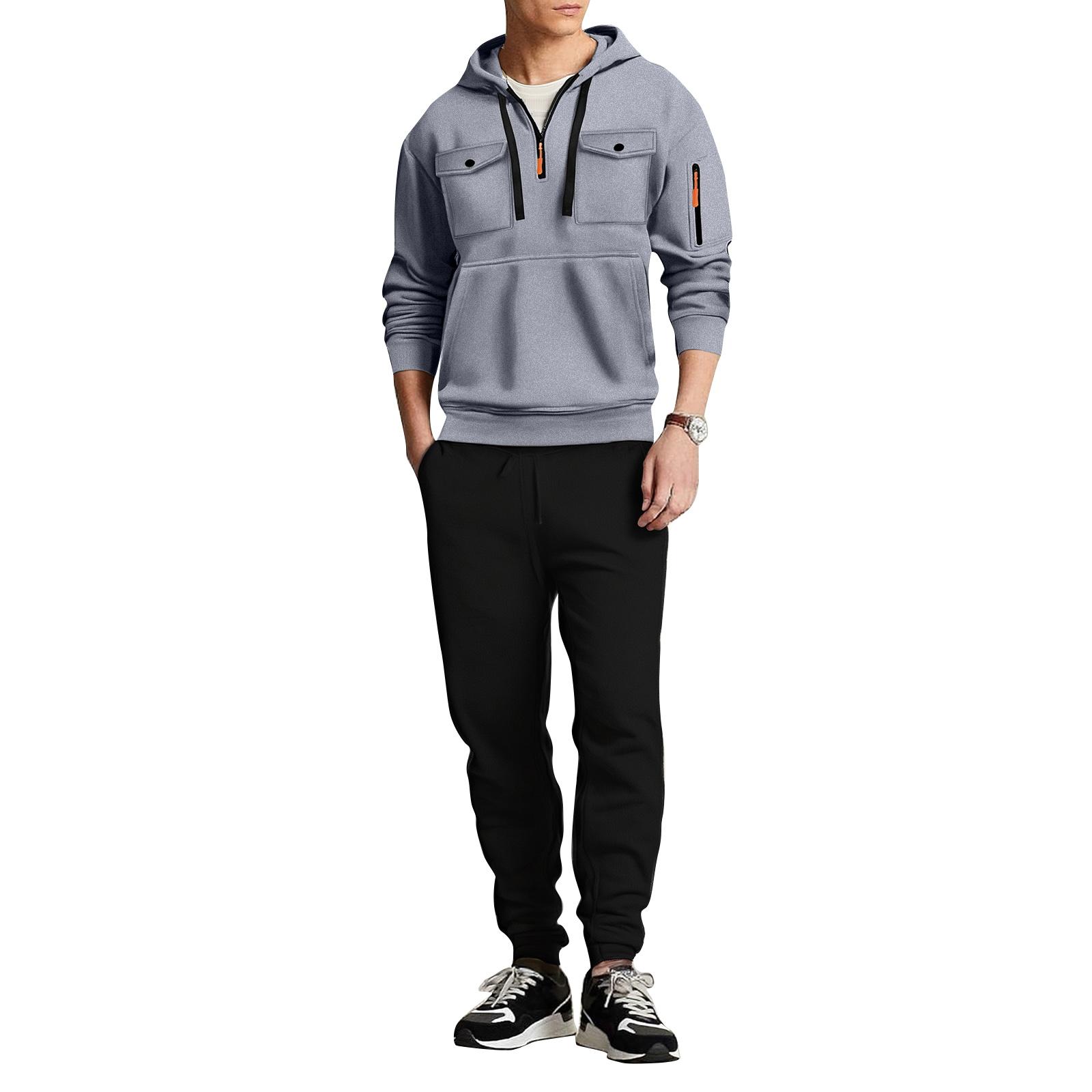 

Мужской повседневный худи-пуловер на молнии с несколькими карманами XL