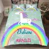 Microfiber Fabric Bedclothes Kids Beds Cartoon Rainbow Unicorn Bedding Set Home Bed Set Cute Unicorn Duvet Cover With Pillowcase