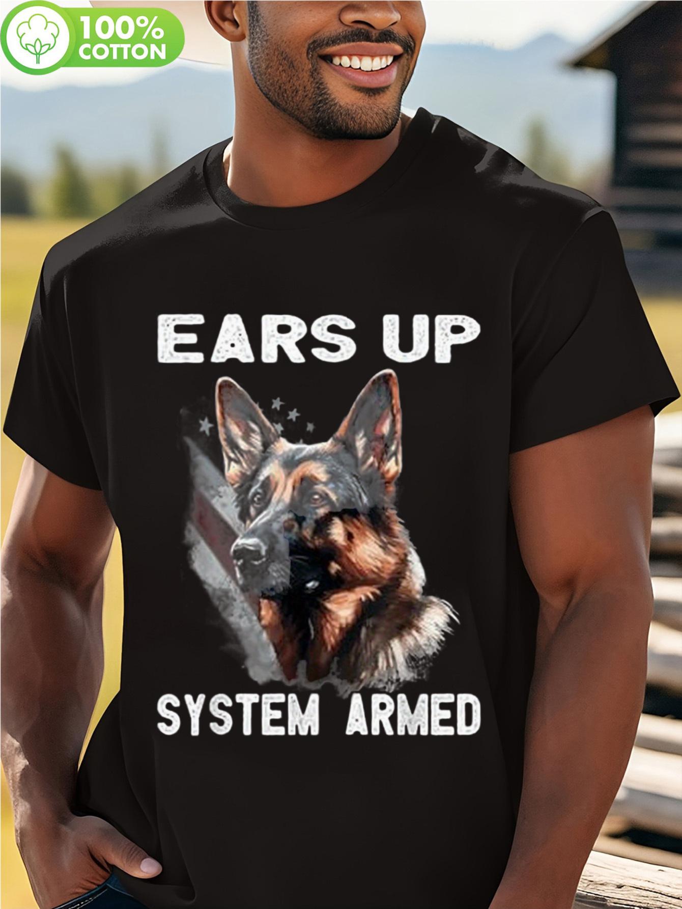 Black Cotton Graphic Tshirt with German Shepherd and Ears... S