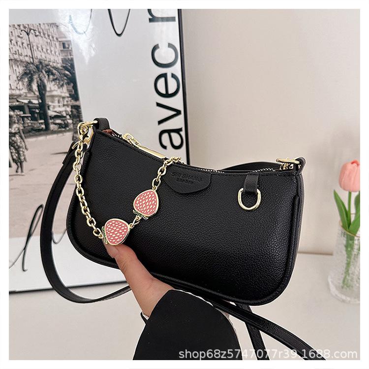 2025 New Lychee Pattern Women's Bag Armpit Bag Casual Fashion Chain Handbag Shoulder Bag Vintage Trend Commuter Bag