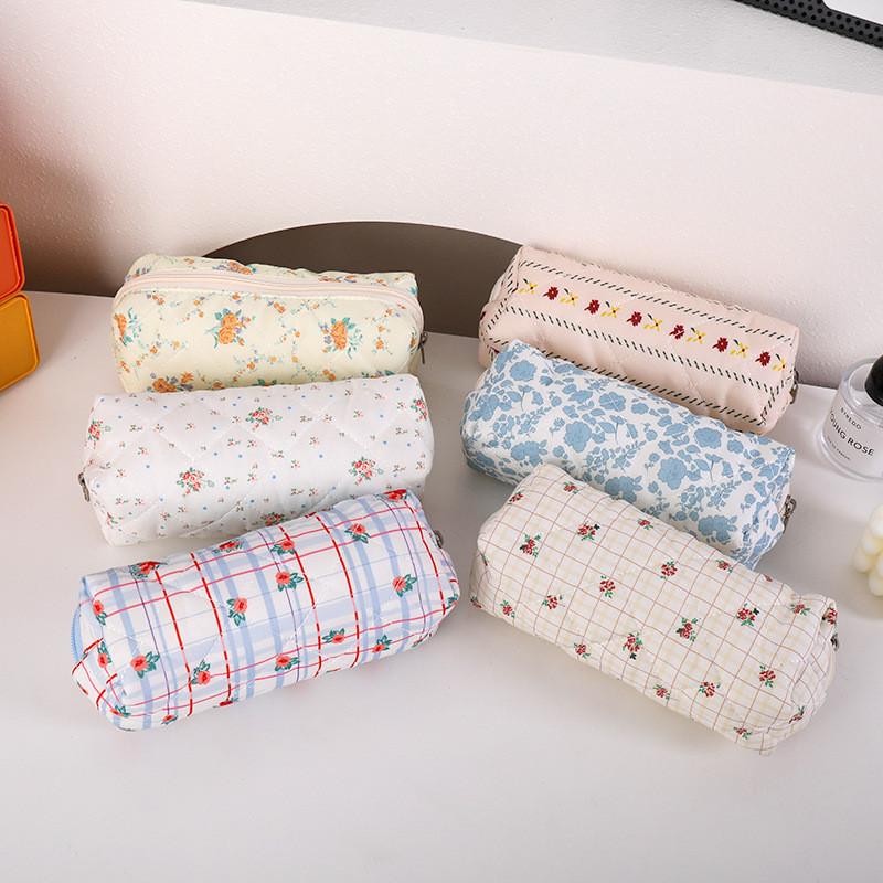 Cute Floral Cotton Makeup Brush Bag With Portable Design For Travel And School
