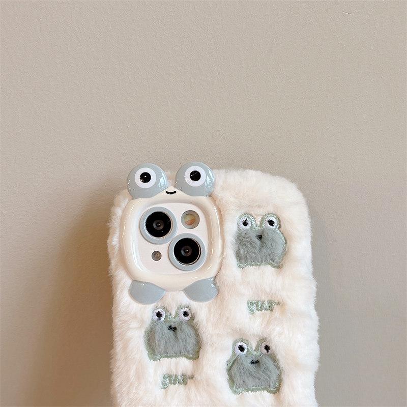 Winter Cartoon bestickter kleiner Frosch Plüsch-Handyhülle für iPhone 15 14 13 12 11 Pro Max All-Inclusive-Absturzschutzhülle